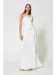 twinset γυναικείο maxi φόρεμα με έναν ώμο και ντραπέ σχέδιο - 241tp2740 λευκό