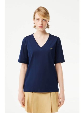 lacoste γυναικείο t-shirt μονόχρωμο με v λαιμόκοψη relaxed