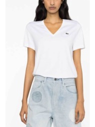 lacoste γυναικείο t-shirt μονόχρωμο με v λαιμόκοψη relaxed fit - tf7300 λευκό