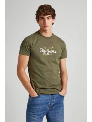 pepe jeans ανδρικό t-shirt μονόχρωμο με graphic logo print slim fit - pm509208 χακί