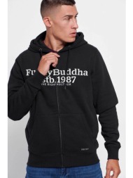funky buddha ανδρική ζακέτα φούτερ με ανάγλυφο κεντημένο contrast λογότυπο - fbm006-041-06 μαύρο