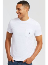 nautica ανδρικό t-shirt μονόχρωμο με τσέπη - v41050 λευκό
