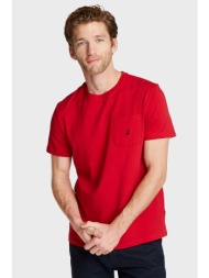 nautica ανδρικό t-shirt μονόχρωμο με τσέπη - v41050 κόκκινο