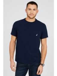 nautica ανδρικό t-shirt μονόχρωμο με τσέπη - v41050 μπλε σκούρο