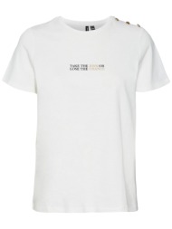 vero moda γυναικείο t-shirt με lettering και διακοσμητικά κουμπιά στον ώμο regular fit - 10303940 λε