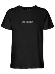 vero moda γυναικείο t-shirt με lettering και διακοσμητικά κουμπιά στον ώμο regular fit - 10303940 μα
