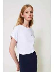 twinset γυναικείο βαμβακερό t-shirt με logo στο στήθος - 241tp2215 λευκό
