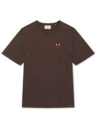 forét ανδρικό μονόχρωμο t-shirt με κέντημα στο στήθος regular fit `sail` - f4010 καφέ