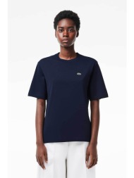lacoste γυναικείο t-shirt μονόχρωμο με κεντημένο λογότυπο relaxed fit - tf7215 μπλε σκούρο