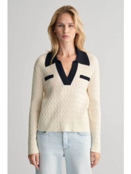 gant γυναικείο πουλόβερ με contrast γιακά και cable knit pattern relaxed fit - 4805225 κρέμ