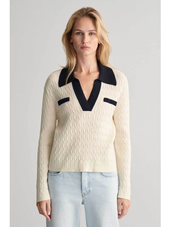 gant γυναικείο πουλόβερ με contrast γιακά και cable knit