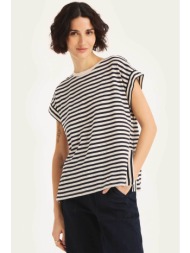 nautica γυναικείο t-shirt με ριγέ σχέδιο classic fit - 45k102 μπλε σκούρο