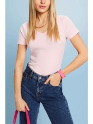 esprit γυναικείο βαμβακερό t-shirt με v λαιμόκοψη straight fit - 994ee1k313 ροζ