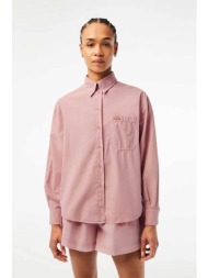lacoste γυναικείο πουκάμισο μονόχρωμο με ton-sur-ton logo oversized fit - cf5891 σάπιο μήλο