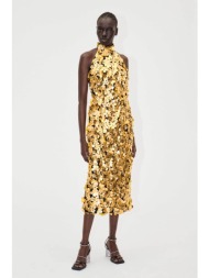stine goya γυναικείο midi φόρεμα με 3d διακοσμητικά λουλούδια `mollie` - sg5499 χρυσό