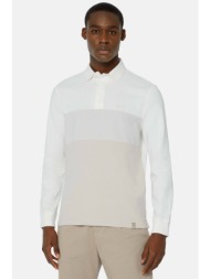 boggi milano ανδρική πόλο μπλούζα με τριχρωμία και κεντημένο λογότυπο relaxed fit - bo24p012001 λευκ