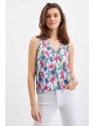 orsay γυναικεία μπλούζα αμάνικη με floral print και v λαιμόκοψη - 620107-840000 βεραμάν ανοιχτό