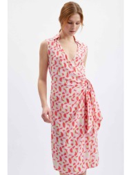 orsay γυναικείο midi φόρεμα αμάνικο κρουαζέ με all-over print - 411197-224000 κοραλί