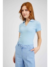 orsay γυναικεία πόλο μπλούζα μονόχρωμη με rib σχέδιο και βολάν στα μανίκια - 155067-515000 γαλάζιο