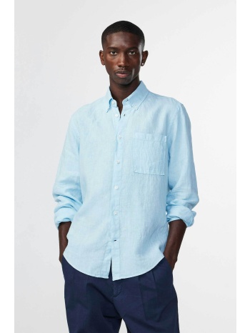 nn.07 ανδρικό λινό πουκάμισο μονόχρωμο με τσέπη στο στήθος