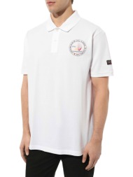 paul&shark ανδρική πόλο μπλούζα με circular logo print και logo patch στο μανίκι - 23411290 λευκό