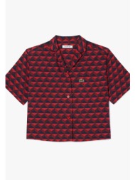 lacoste γυναικείο cropped πουκάμισο με all-over contrast geometric pattern - cf6910 κόκκινο
