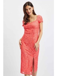 orsay γυναικείο midi φόρεμα με δαντέλα - 412052-224000 κοραλί