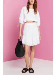 esprit γυναικεία mini φούστα μονόχρωμη με διάτρητα σχέδια και ασύμμετρο τελείωμα - 043ee1d305 λευκό