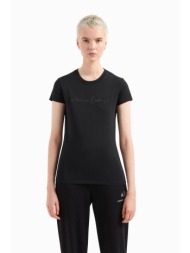 armani exchange γυναικείο βαμβακερό t-shirt μονόχρωμο με λογότυπο με rhinestones - 3dyt27yjdtz μαύρο