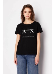 armani exchange γυναικείο t-shirt μονόχρωμο βαμβακερό με contrast logo print - 3dyt36yj3rz μαύρο