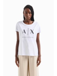 armani exchange γυναικείο t-shirt μονόχρωμο βαμβακερό με contrast logo print - 3dyt36yj3rz λευκό