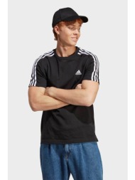 adidas ανδρικό αθλητικό t-shirt μονόχρωμο με contrast λογότυπο και ρίγες στους ώμους `essentials sin