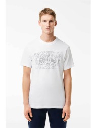 lacoste ανδρικό t-shirt με logo print ultra-dry regular fit - th7505 λευκό