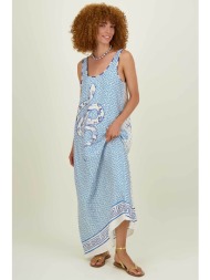 me369 γυναικείο maxi φόρεμα αμάνικο με all-over print `allison` - 70796/ss24 μπλε