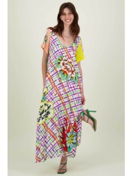 me369 γυναικείο maxi φόρεμα με κοντό μανίκι και all-over print `vera` - 70822/ss24 πολύχρωμο
