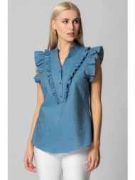 billy sabbado γυναικεία μπλούζα denim με βολάν - 0330266469 γαλάζιο