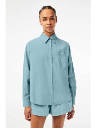 lacoste γυναικείο πουκάμισο μονόχρωμο με ton-sur-ton logo oversized fit - cf5891 μπλε ανοιχτό