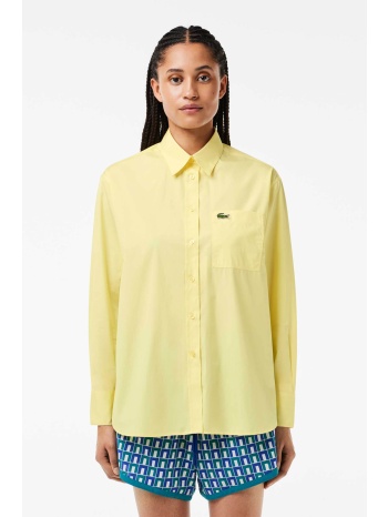 lacoste γυναικείο βαμβακερό πουκάμισο μονόχρωμο με contrast