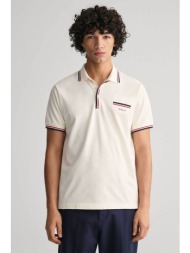 gant ανδρική πόλο μπλούζα πικέ με τσέπη και contrast ρίγες στα τελειώματα regular fit - 2013042 λευκ