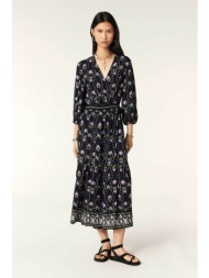 ba&sh γυναικείο midi κρουαζέ φόρεμα με boho print `nerla` - 1e24nerl σκούρο μπλε