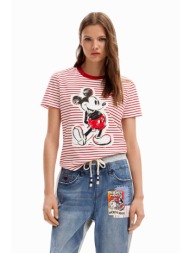 desigual γυναικείο t-shirt με ριγέ σχέδιο και mickey mouse patch `mickey patch` - 24swtk77 κόκκινο