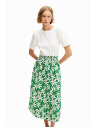 desigual γυναικείο midi φόρεμα βαμβακερό με floral print στο κάτω μέρος `marlon` - 24swvw40 λευκό