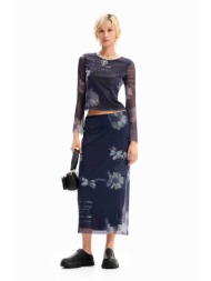 desigual γυναικεία midi φούστα με all-over floral και newspaper print `nona` - 24swfk01 σκούρο μπλε