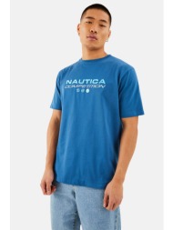 nautica ανδρικό t-shirt με logo print στο στήθος - n7m01413 μπλε
