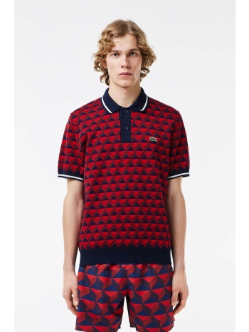 lacoste ανδρική πλεκτή πόλο μπλούζα με geometrical pattern