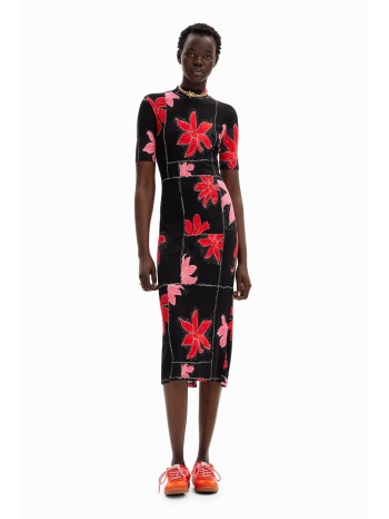 desigual γυναικείο midi φόρεμα με ribbed υφή και contrast