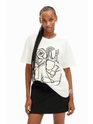 desigual γυναικείο t-shirt βαμβακερό με contrast print και ανάγλυφο σχέδιο `tristan` - 24swtkb0 λευκ