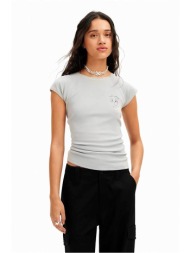 desigual γυναικείο βαμβακερό t-shirt μονόχρωμο με contrast prints `yosano` - 24swtkb1 γκρι