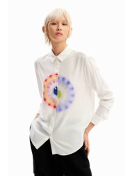 desigual γυναικείο πουκάμισο μονόχρωμο με πολύχρωμο off-focus geometric print `ohm` - 24swcw04 λευκό