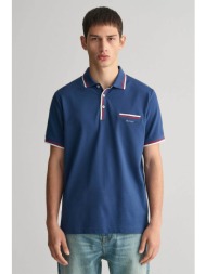gant ανδρική πόλο μπλούζα πικέ με τσέπη και contrast ρίγες στα τελειώματα regular fit - 2013042 μπλε